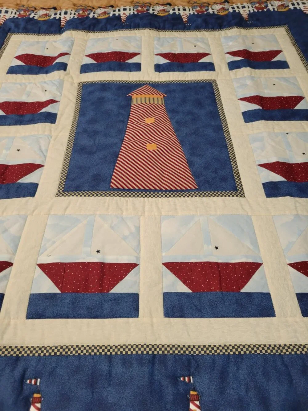 Blue Jean Teddy Daisy Kingdom Sailor Bear Americana Complete Sailboat Lighthouse